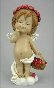 Guardian Angel Figurine Cherub Holding Basket of Hearts Statue Ornament Gift