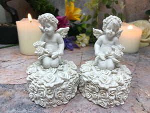 Pair of Guardian Angel Figurine Cherub Trinket Box Statue Ornament Sculpture