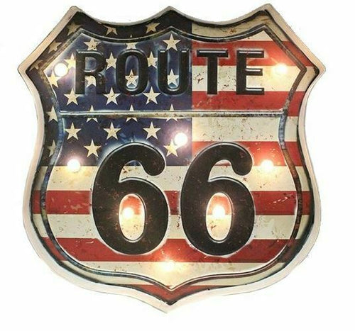 Vintage Metal 3D LED Logo Sign Route 66 Garage Man Cave Wall Plaque Decoration-OsirisTradingUK