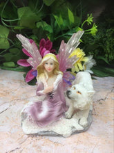 Load image into Gallery viewer, Fairy Sitting with Wolf Figurine Fantasy Fairy Figure Mythical Statue
