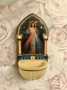 Luminous Divine Mercy Holy Water Font with Gold Foil Highlights Religious Gift-OsirisTradingUK