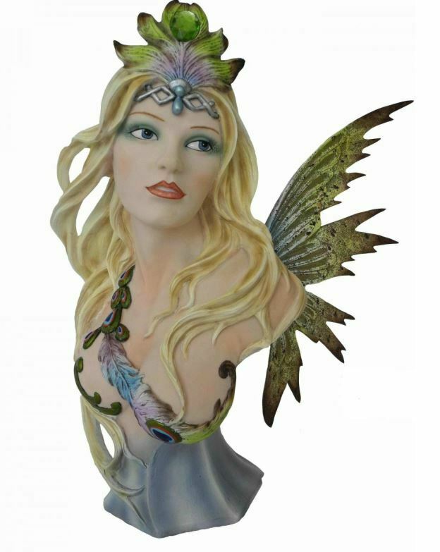 Celtic Goddess of Nature Bust with Peacock Feather Figurine Statue Gift Ornament