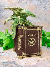 Load image into Gallery viewer, Green Dragon Guardian of Spell Book Statue with LED Light Dragons Collection-OsirisTradingUK
