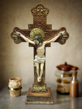 Load image into Gallery viewer, Ornate 20 cm Resin Crucifix Statue - Hand-Painted Religious Cross Home Decor
