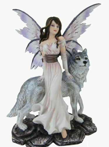 Fairy and Wolf Companion Figurine Fantasy Fairies Figure Mythical Sculpture-OsirisTradingUK