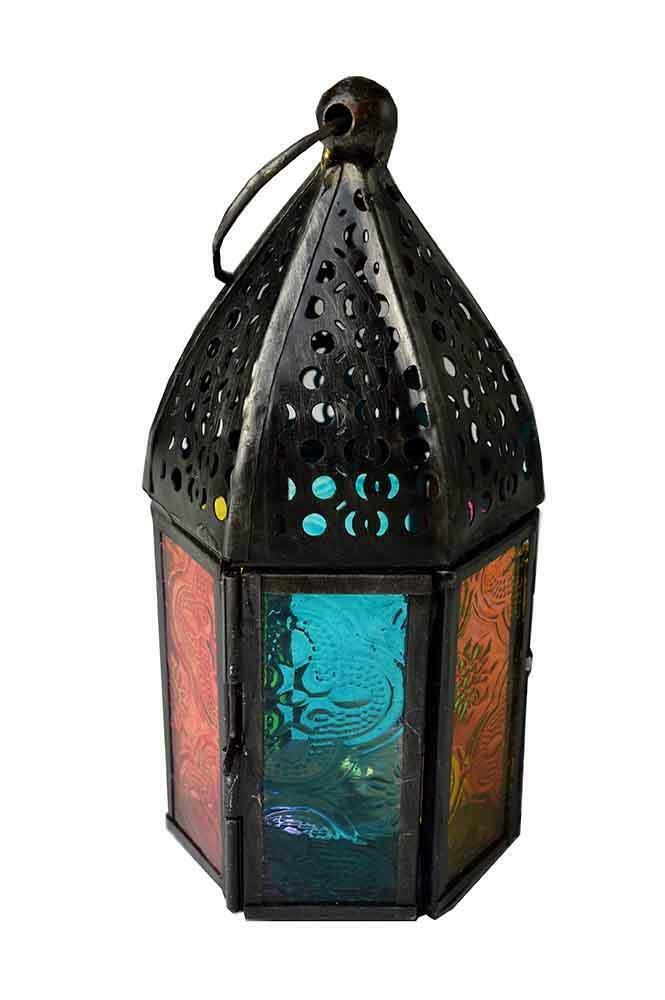 Antique Effect Multicoloured Moroccan Style Lantern Candle Tealight Holder