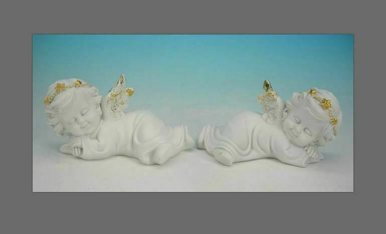 Pair of Resting Guardian Angel Figurine Cherubs Statue Ornament Sculpture Gift