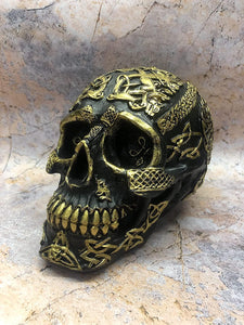 Celtic Black Gold Skull Ornament Figure Skulls Collection Sculpture Gothic Decor-OsirisTradingUK
