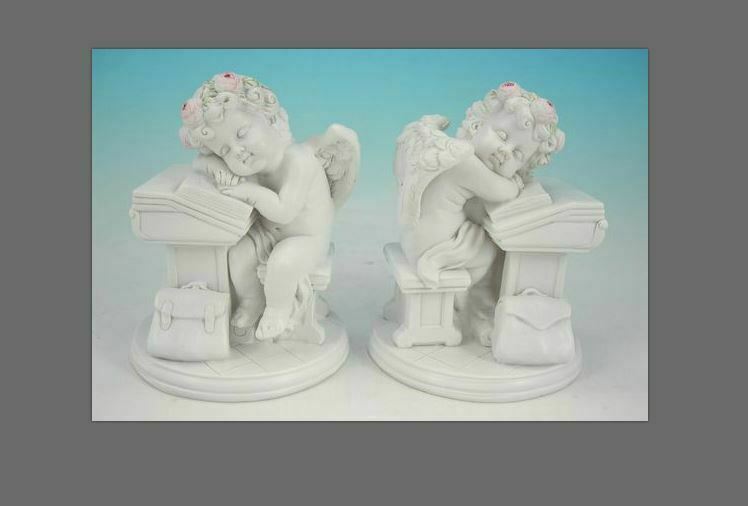 Pair of Guardian Angel Figurine Resting Cherubs Ornament Sculpture Gift