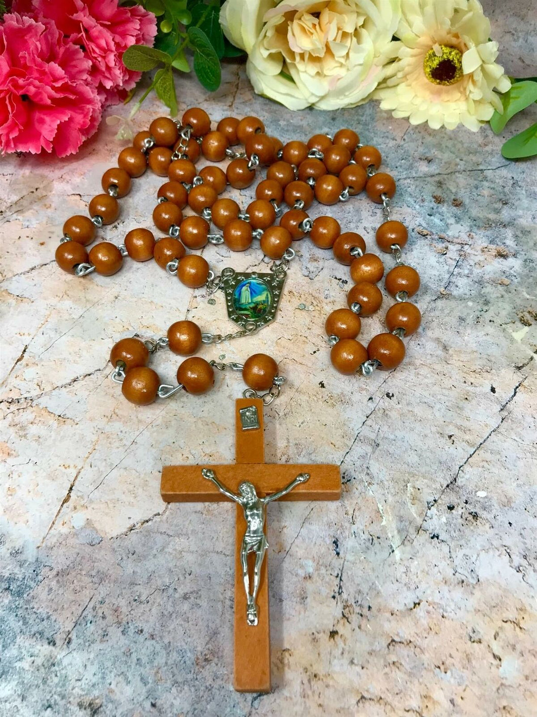 Catholic Wooden Rosary Beads Our Lady Fatima Jesus Christ Cross Religious Gift-OsirisTradingUK