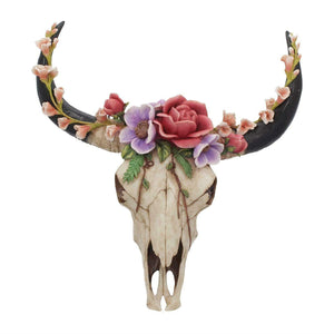 Large Bison Skull with Wild Flowers Wall Plaque Sculpture