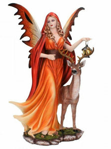 Spirit of Autumn Fantasy Fairy Standing with Stag Figurine Statue Sculpture Gift
