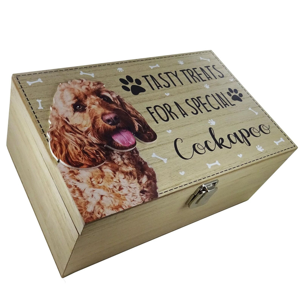 Cockapoo Wooden Treats Box Dog Food Storage Container Dogs Canine Gifts-OsirisTradingUK