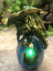 Green Dragon on Emerald Effect Geode Sculpture Statue Ornament Dragons-OsirisTradingUK