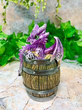 Load image into Gallery viewer, Purple Dragon in Barrel Money Box Piggy Bank Ornament Figure Dragons Collection-OsirisTradingUK
