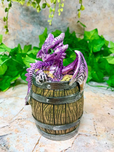 Purple Dragon in Barrel Money Box Piggy Bank Ornament Figure Dragons Collection-OsirisTradingUK