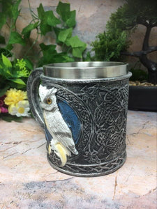 Wise Owl Tankard Gothic Decor Owls Collection Pentagram Moon Wiccan Style-OsirisTradingUK