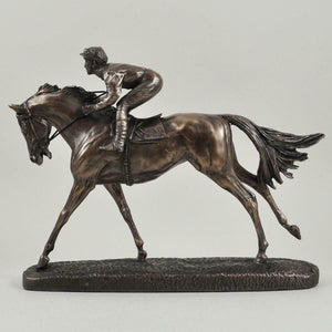 Bronze Effect Horse and Jockey Sculpture Statue Equestrian Racing Gift Idea