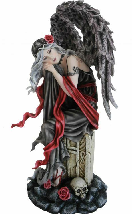 Large Dark Resting Gothic Fallen Angel Sculpture Statue Ornament Gift Figurine