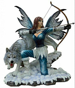 Large Fairy Hunter with Wolf Companion Display Figurine Statue Ornament 46 cm-OsirisTradingUK