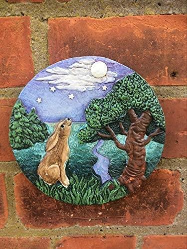 Magical Moon Hares Wall Plaque Pagan Statue Moon Gazing Wiccan Altar-OsirisTradingUK