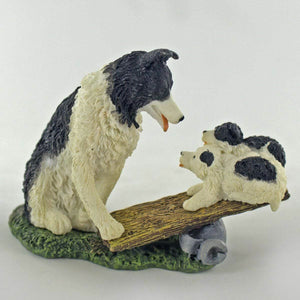 Border Collie und Welpen Hund Ornament Figur Bowbrook Formen Skulptur 