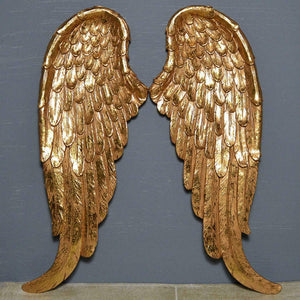 Large Gold Effect Angel Wings Wall Mounted Plaque Decoration Ornament