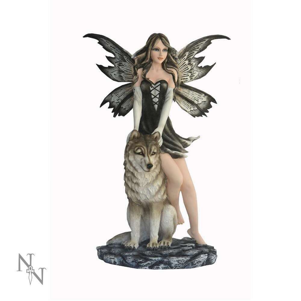Large Fairy with Wolf Companion Figurine Statue Sculpture Ornament