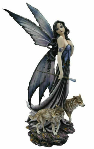 Large Fairy and Wolves Companion Sculpture Statue Mythical Creatures Figure Gift-OsirisTradingUK