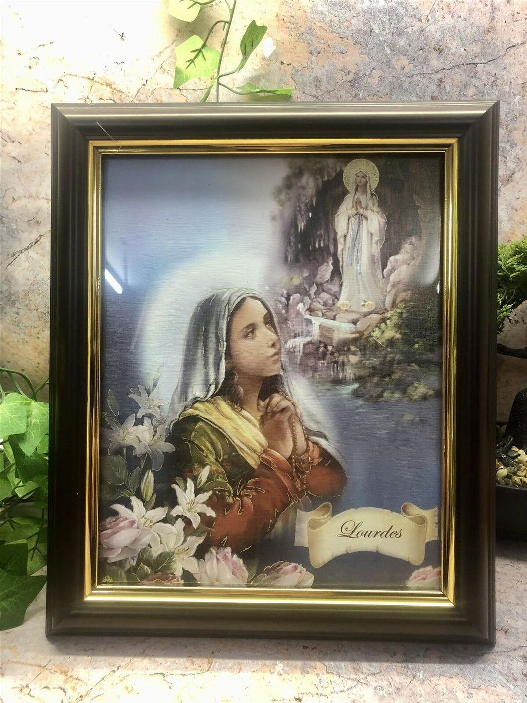 Framed Picture Blessed Virgin Mary Our Lady of Lourdes Religious Wall Decor-OsirisTradingUK