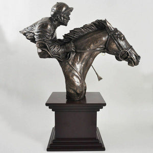 Bronze Sculpture Horse and Jockey Racing Figurine on Base Statue Ornament