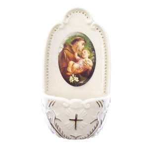 Porcelain St Anthony Holy Water Font 5" Catholic Religious Decor Gift-OsirisTradingUK