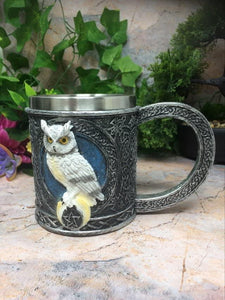 Wise Owl Tankard Gothic Decor Owls Collection Pentagram Moon Wiccan Style-OsirisTradingUK