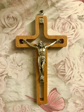 Load image into Gallery viewer, Wooden Crucifix Hanging Wall Cross Silver Metal Corpus Christi Religious-OsirisTradingUK
