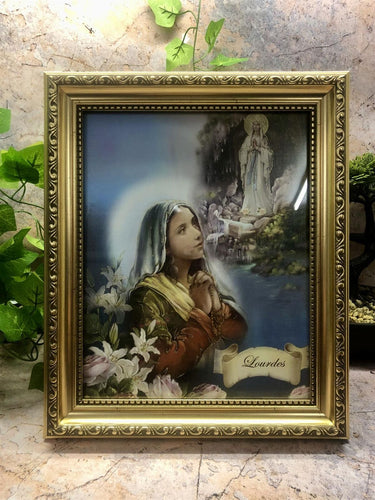 Framed Picture Blessed Virgin Mary Our Lady of Lourdes Religious Wall Decor-OsirisTradingUK