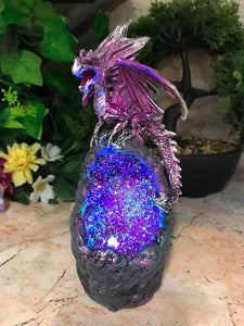 Purple Dragon Guardian of Geode Sculpture Statue Ornament with LED Light-OsirisTradingUK