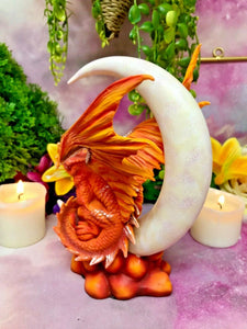 Dragon in Crescent Moon Fantasy Sculpture Mythical Statue Gothic Dragons Gift-OsirisTradingUK