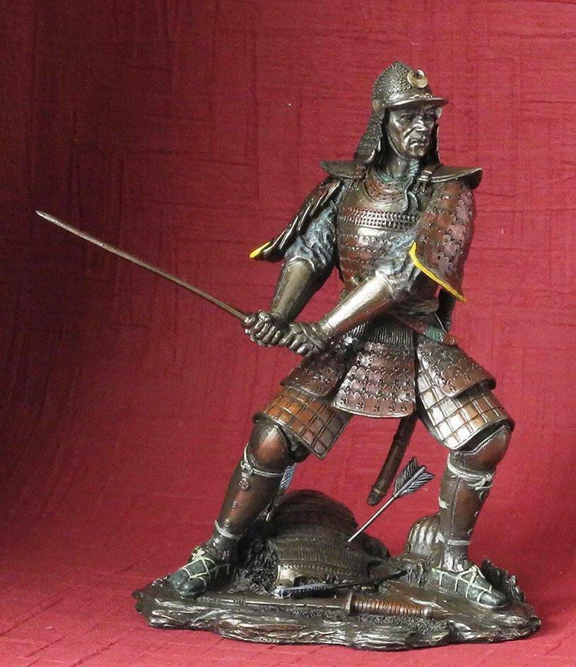Bronze Effect Samurai Sculpture Japanese Style Fighting Warrior Statue