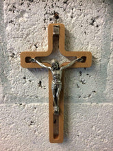 Load image into Gallery viewer, Wooden Crucifix Hanging Wall Cross Silver Metal Corpus Christi Religious-OsirisTradingUK
