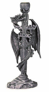 Stone Effect Dragon Wrapped Around Mystic Sword Candle Holder Fantasy Art