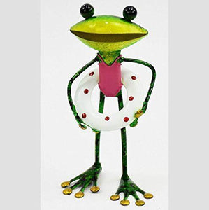 GREEN METAL GARDEN ORNAMENT FROG SCULPTURE DECORATION FIGURINE FROGS-OsirisTradingUK