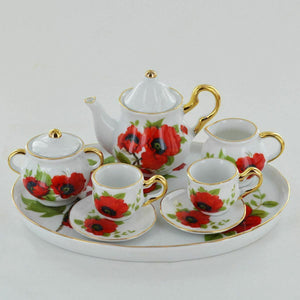 Collectable Red Poppy Miniature Tea Set in Porcelain