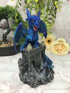 Blue Dragon Guarding Castle Statue Cone Burner Fantasy Art Dragons Collection