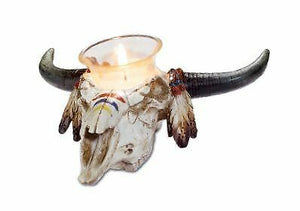 Native American Indian Style Bison Skull Candle Holder Sculpture Ornament Figure