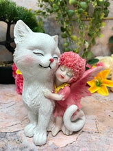 Laden Sie das Bild in den Galerie-Viewer, Adorable Fairy with White Cat Companion Sculpture Figurine Fantasy Fairies-OsirisTradingUK
