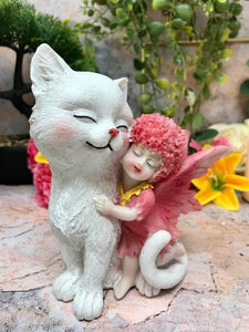 Adorable Fairy with White Cat Companion Sculpture Figurine Fantasy Fairies-OsirisTradingUK