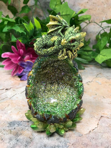 Green Dragon Guardian of Geode Statue Ornament with LED Light Dragons Collection