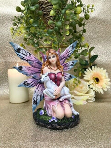 Fairy Resting with Unicorn Figurine Fantasy Fairies Figure Mythical Sculpture-OsirisTradingUK