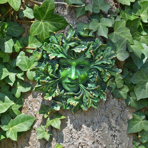Green Man Green Spirit Garden Wall Plaque Sculpture Wiccan Pagan Decor