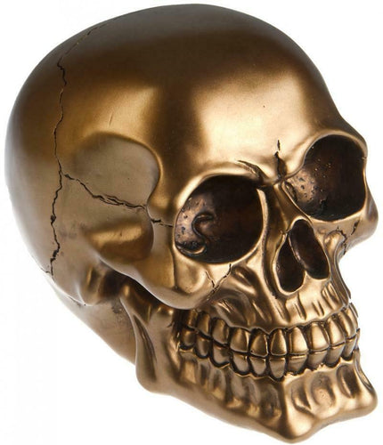 Bronze Effect Skull Gothic Sculpture Figure Ornament Office Shelf Decoration-OsirisTradingUK